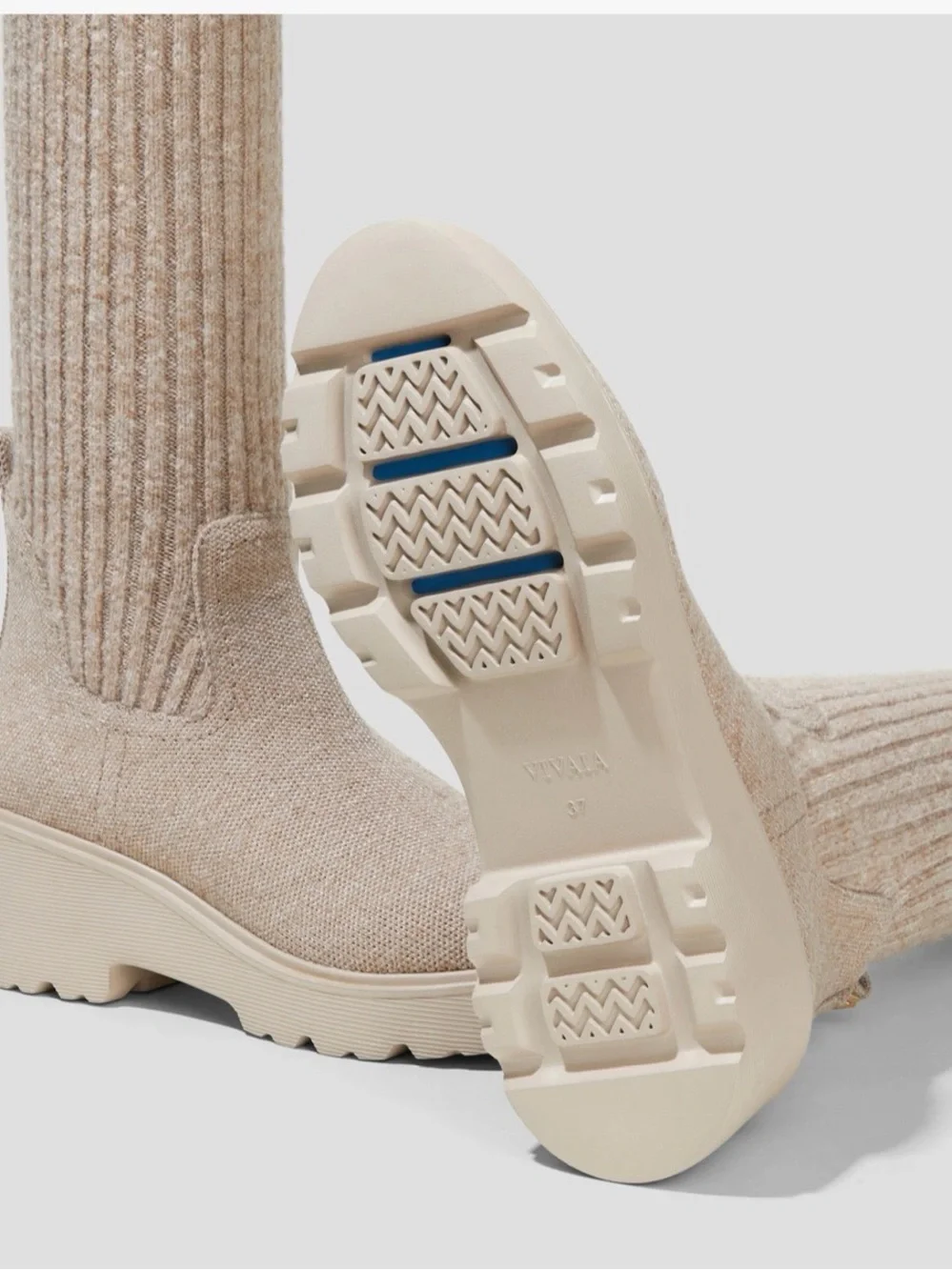 New in box Viviana Knit Platform Knee-High Boot in Beige